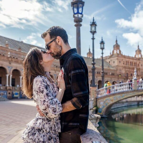 Professional photoshoot at Plaza de España in Seville